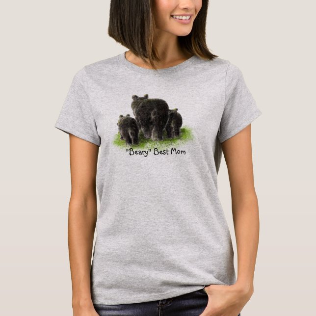 T-shirt Beary Best Maman, Aquarelle Famille d'ours Noir (Devant)