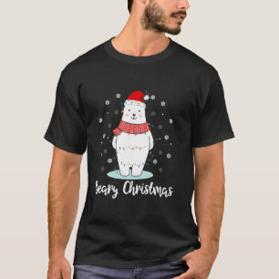 T-shirt Beary Christmas Polar Ours Santa Hat Lights Neige