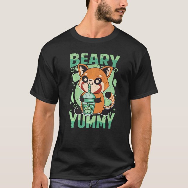 T-shirt Beary Yummy Cute Red Panda Milk Tea (Devant)