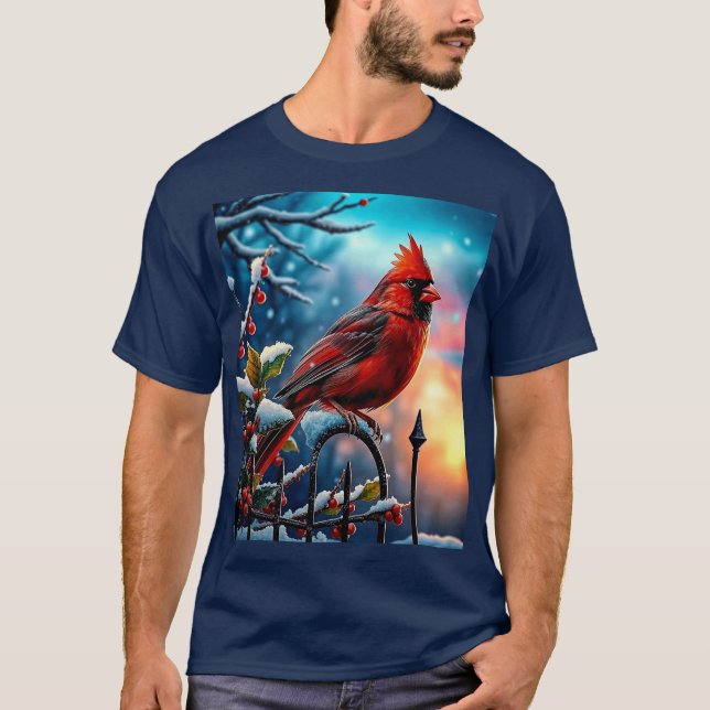 T-shirt Beau Cardinal le matin d'hiver (Devant)