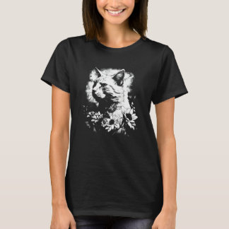 T-shirt beau chat et portrait de silhouette de tournesol w