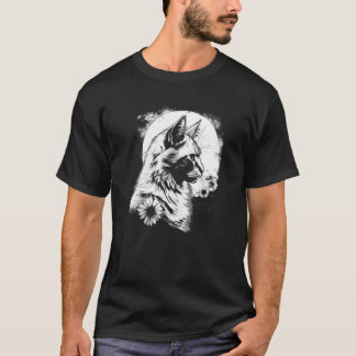 T-shirt beau chat et tournesol avec silhouette de lune
