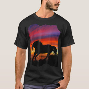 T-shirt Beau cheval arabe coucher de soleil silhouette ora