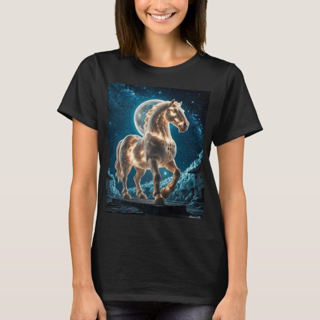 T-shirt Beau Cheval aux Lumières Blanches (Devant)