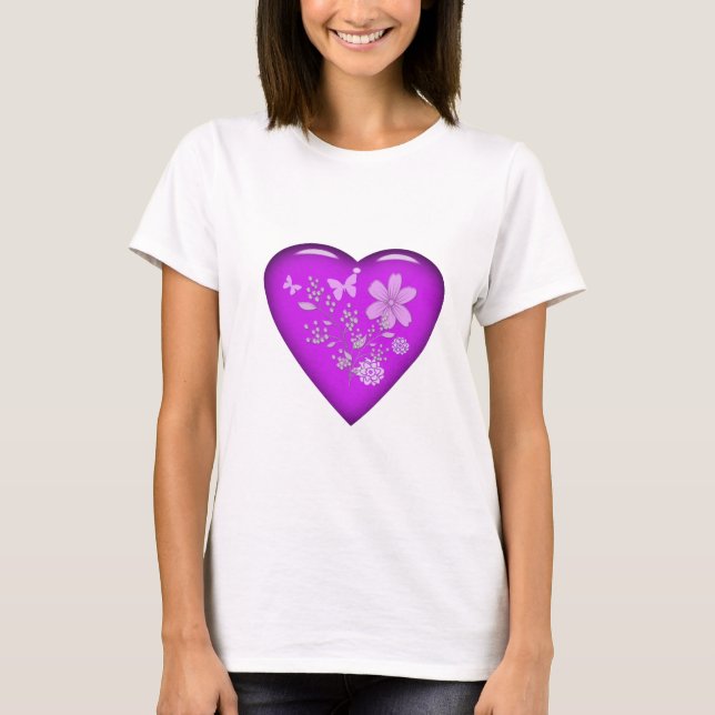 T-shirt Beau Coeur Floral De Verre (Devant)