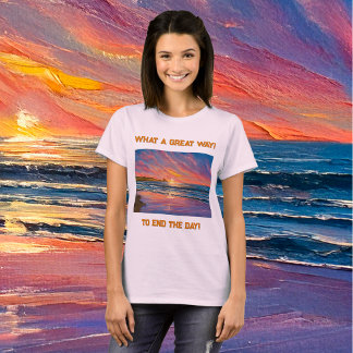 T-shirt Beau coucher de soleil à la plage Aquarelle peintu