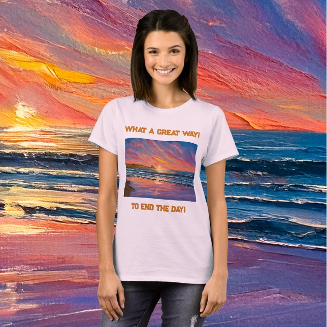 T-shirt Beau coucher de soleil à la plage Aquarelle peintu (Créateur téléchargé)