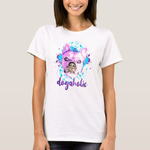 T-shirt Beau Français Bulldog visage rose bleu Dogaholic