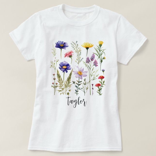 T-shirt Beau jardin botanique Fleur sauvage aquarelle (Design devant)