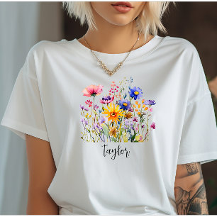 T-shirt Beau jardin botanique Fleur sauvage aquarelle