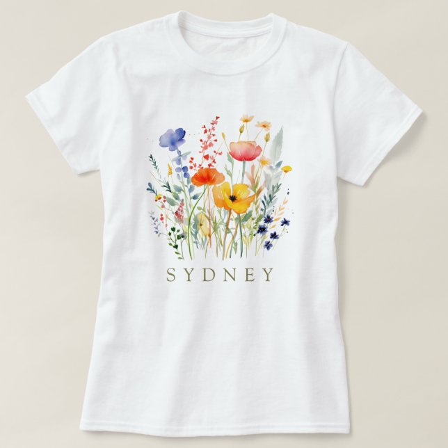T-shirt Beau jardin botanique Fleur sauvage aquarelle (Design devant)