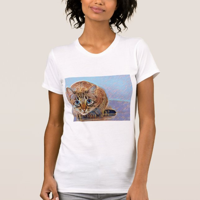 T-shirt Beau mignon chat yeux bleus (Devant)