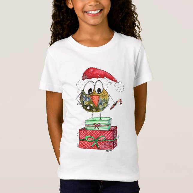 T-Shirt Beau Oiseau de Noël Whimsical (Devant)