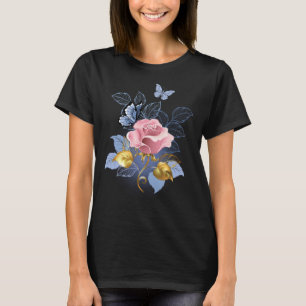 T-shirt Beau Papillon Roses Roses Papillon Flore Femme