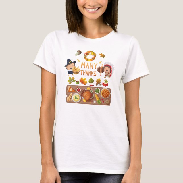 T-shirt Beaucoup Remercient Pèlerin Et Fête De L'Action De (Devant)