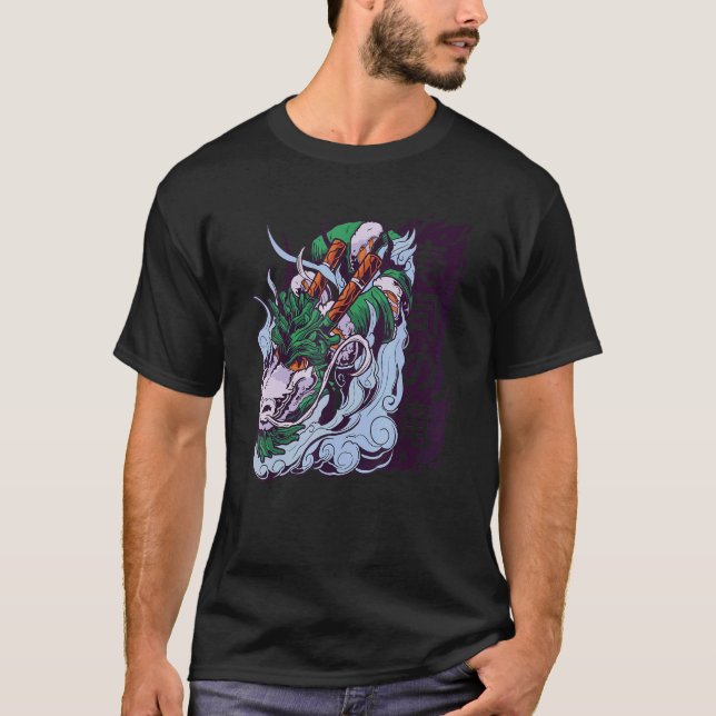 T-shirt Beauté de dragon d'eau chinoise rétro Style asiati (Devant)