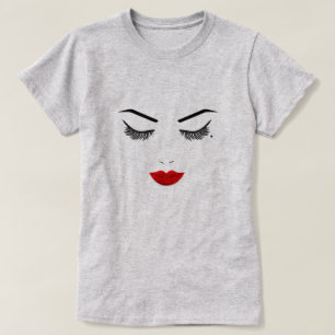 T-shirt Beauté des yeux Lashes visage et lèvres rouges maq