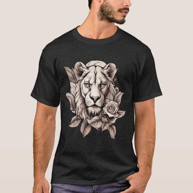 T-shirt Beauté sauvage : Lioness Rose Tattoo Design (Devant)