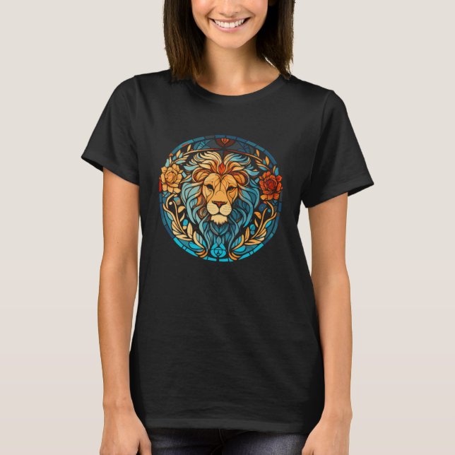T-shirt Beautiful Artistic Stained Glass Style Lion (Devant)