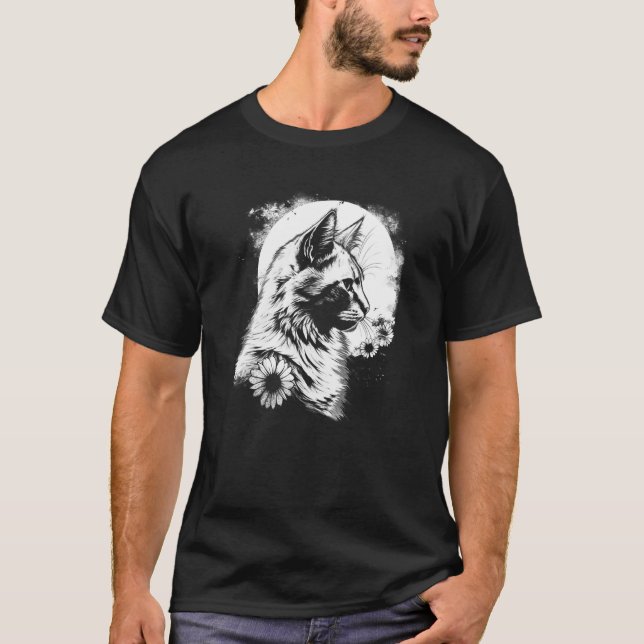 T-shirt beautiful cat and sunflower with moon silhouette   (Devant)