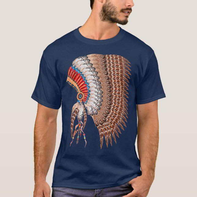 T-shirt Beautiful Indian Chief Warbonnet Headdress (Devant)