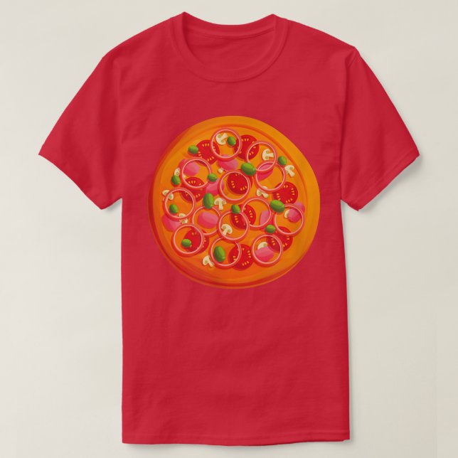 T-shirt Beautiful Pizza With Tomatoes And Mushrooms Circle (Design devant)