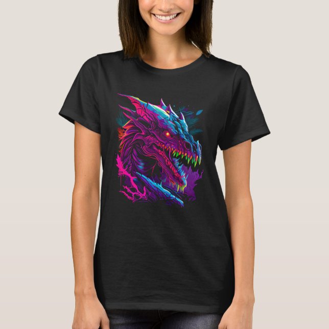T-shirt Beautiful Retrowave Dragon  Fantasy Cool Festival (Devant)