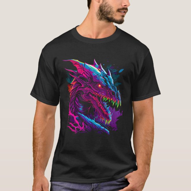 T-shirt Beautiful Retrowave Dragon  Fantasy Cool Festival (Devant)