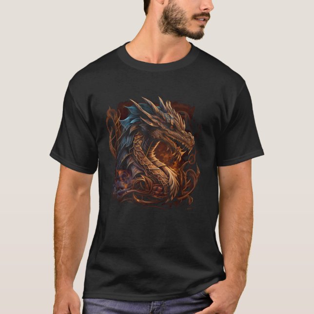 T-shirt Beautiful Vintage Dragon  Fantasy Cool Illustratio (Devant)