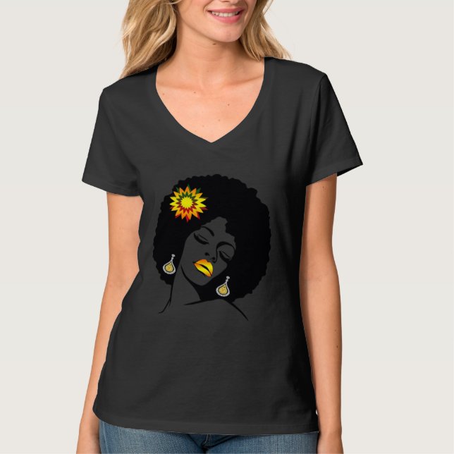 T-shirt Beauty Lips Flower Black Girl Magic Afro Diva  Mel (Devant)