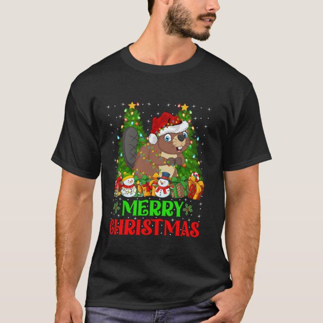T-shirt Beaver Christmas Tree Luminations Holiday Père Noë (Devant)