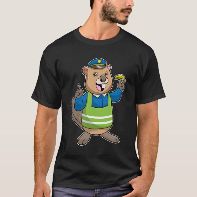 T-shirt Beaver en tant qu'agent de police avec sifflet (Devant)