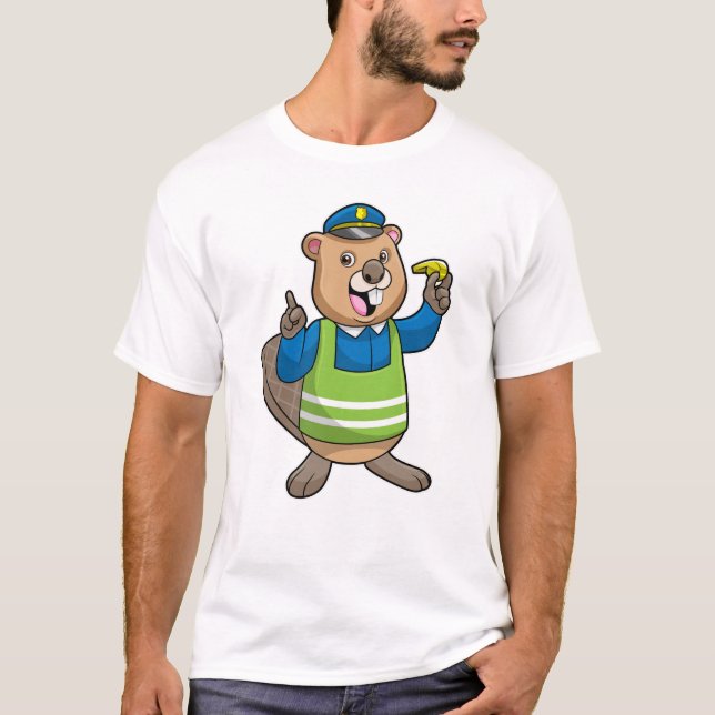 T-shirt Beaver en tant qu'agent de police avec sifflet (Devant)