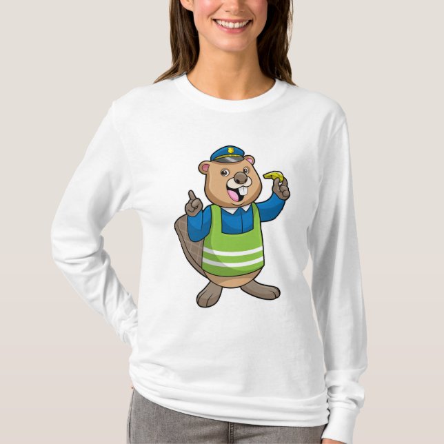 T-shirt Beaver en tant qu'agent de police avec sifflet (Devant)