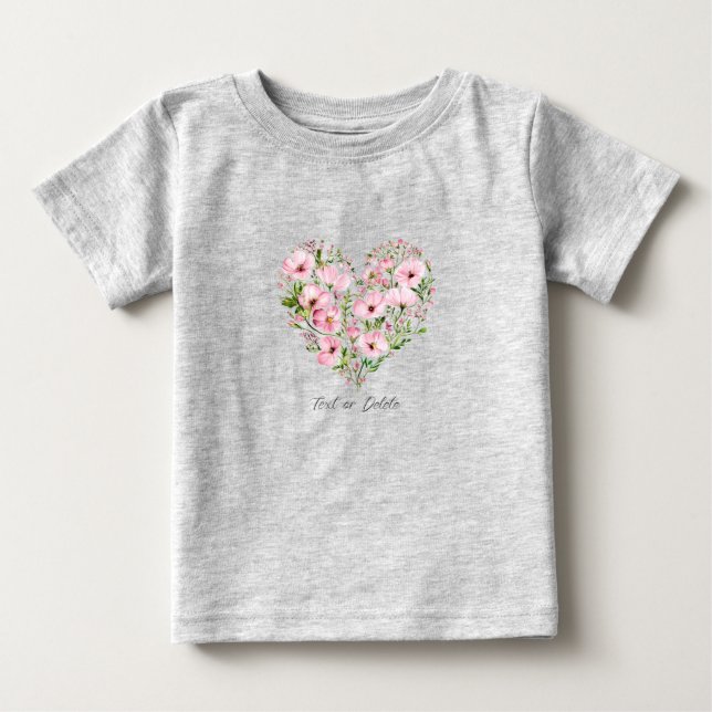 T-Shirt bébé à motif floral cœur rose (Devant)