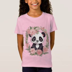 T-Shirt Bébé adorable Panda Ours avec fleurs