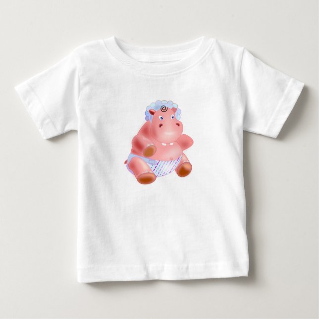 T-shirt bébé amusant avec Happy Baby Hippo (Devant)