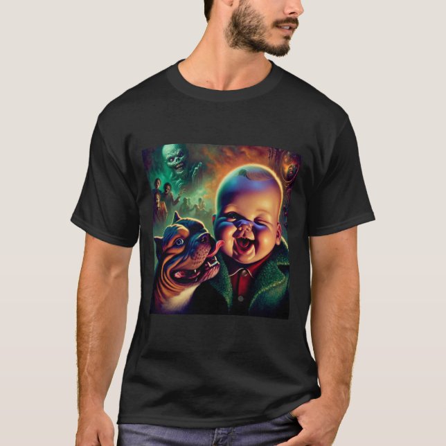 T-shirt Bébé avec animal de compagnie Pitbull et Ghouls Éf (Devant)