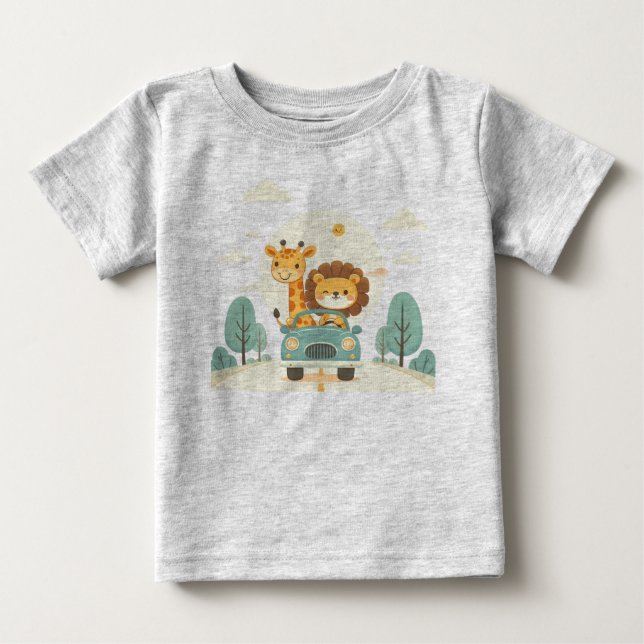 T-shirt bébé avec de mignons animaux de dessin (Devant)
