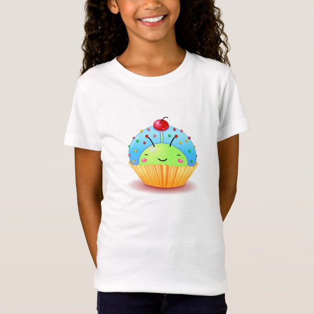 T-Shirt Bébé bleu de filles de petit gâteau de coccinelle (Devant)