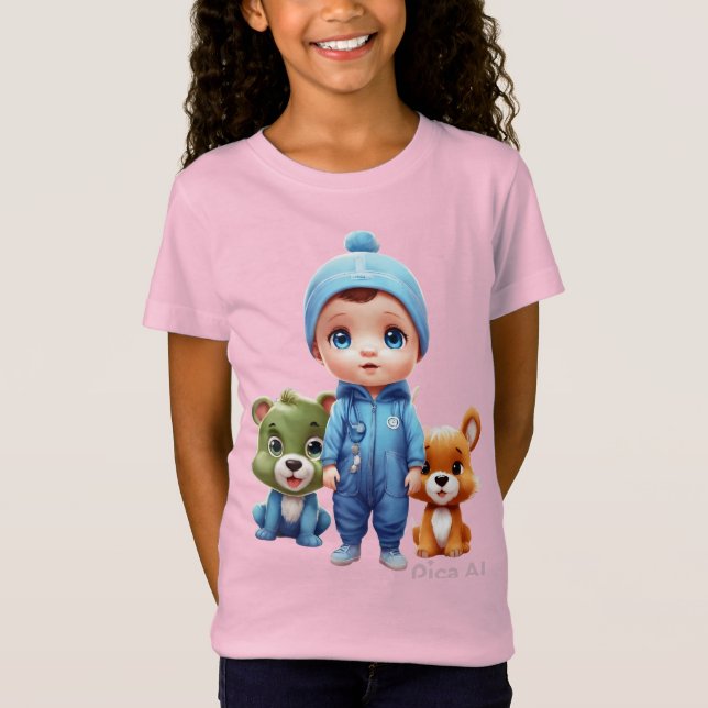 T-Shirt Bebê bonito de toquinha azul grande dos desenhos (Devant)
