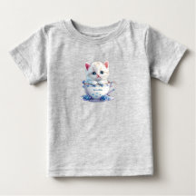 T-shirt bébé chaton dans une tasse fleurs bleues