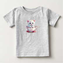T-shirt bébé chaton dans une tasse fleurs roses
