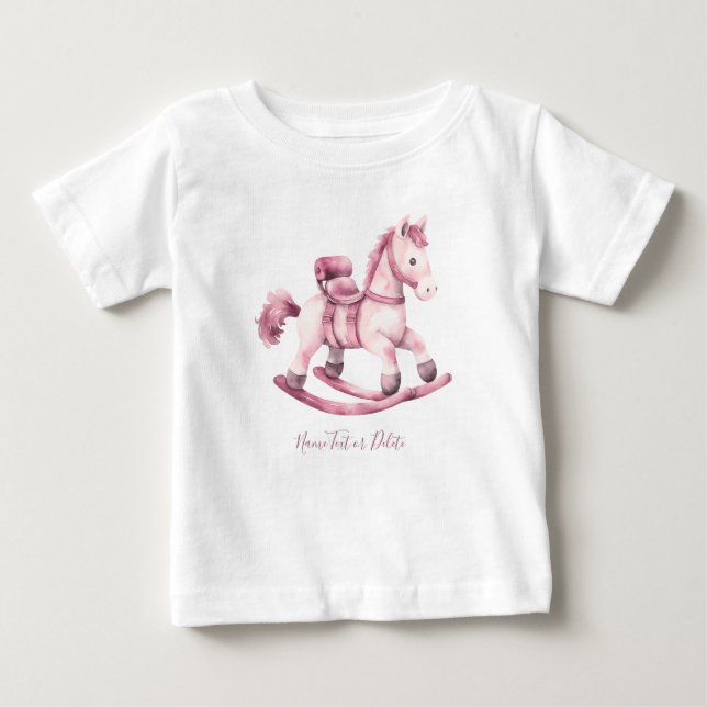 T-Shirt bébé cheval à bascule rose (Devant)