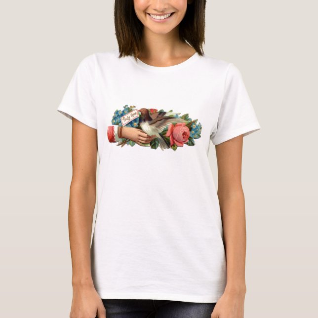 T-shirt Bébé de dames de fleur et d'oiseau - poupée (Devant)