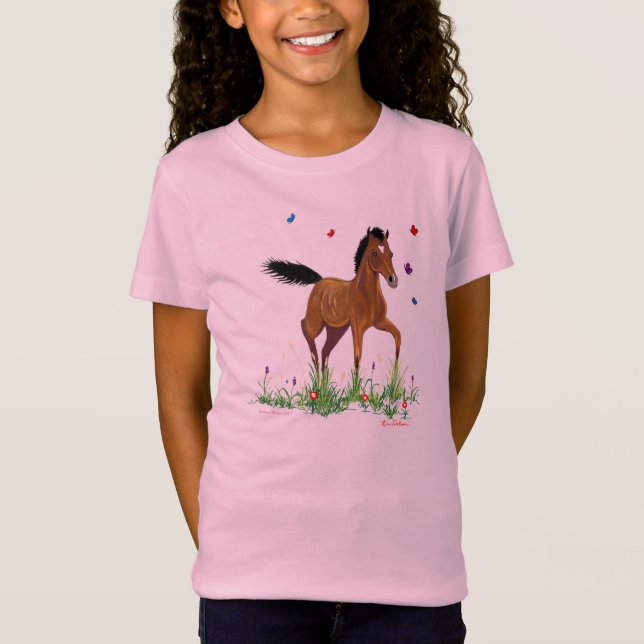T-Shirt Bébé de filles de poulain et de papillons - la (Devant)