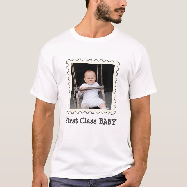 T-shirt BÉBÉ DE PREMIÈRE CLASSE Meilleur bébé photo carré  (Devant)