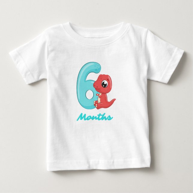 T-Shirt bébé dinosaure mignon de six mois (Devant)