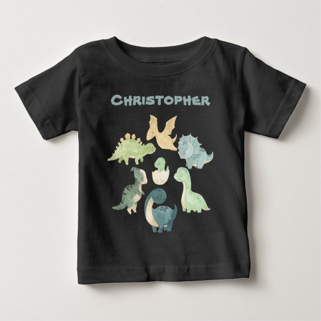 T-shirt bébé dinosaure personnalisé noir (Devant)