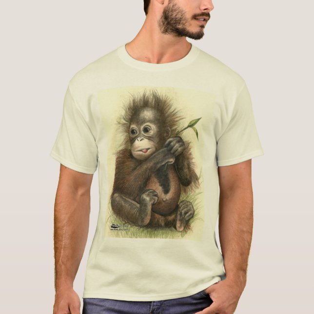 T-shirt Bébé d'orang-outan avec le feuille (Devant)